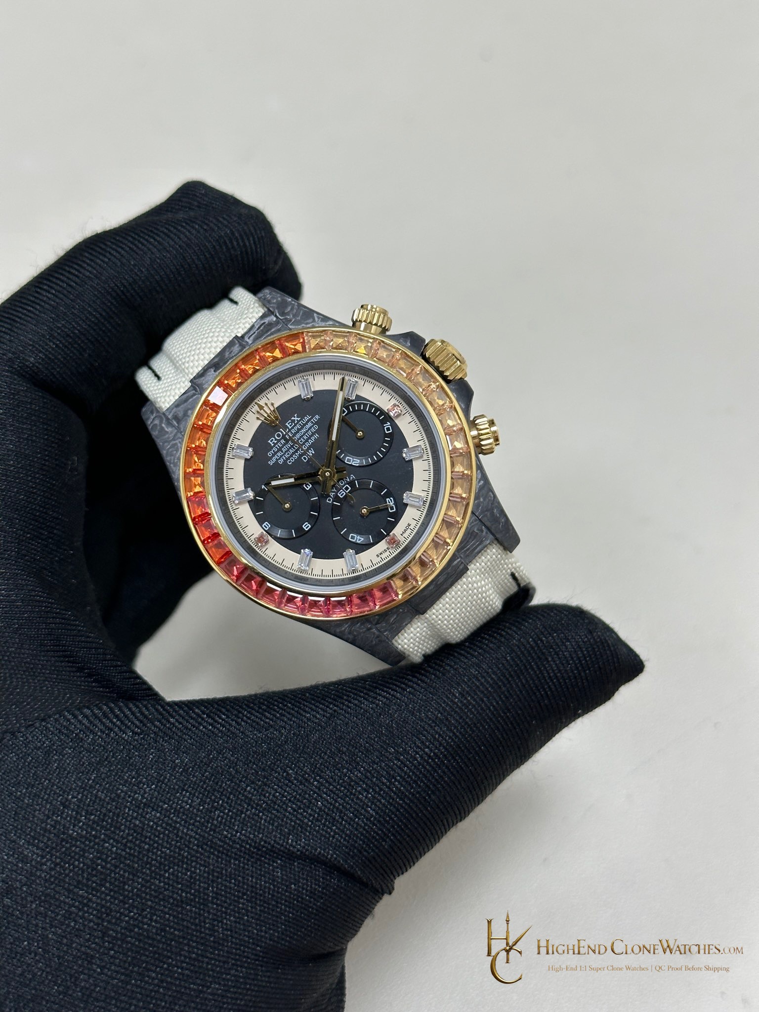 Rolex DiW Daytona angled dial view super clone watch