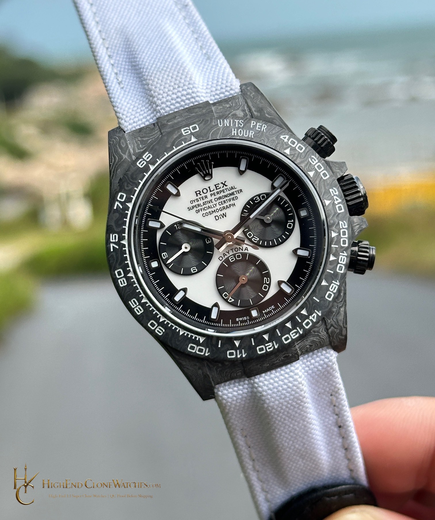 Rolex DiW Daytona angled dial view super clone watch