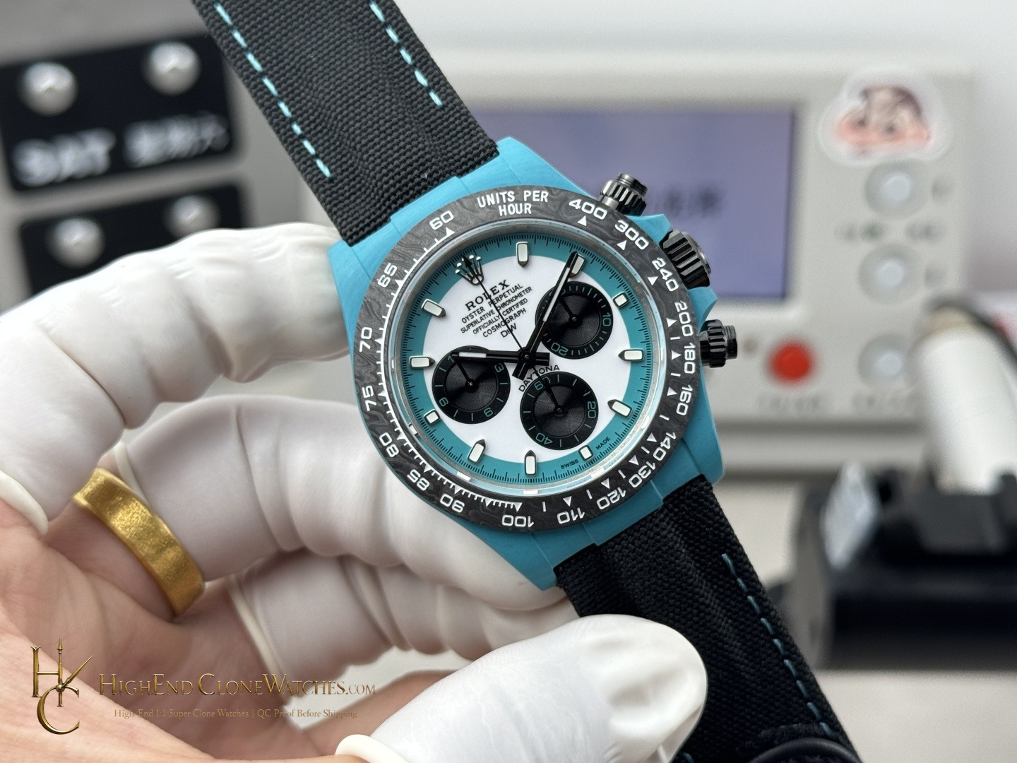 Rolex DiW Daytona angled dial view super clone watch