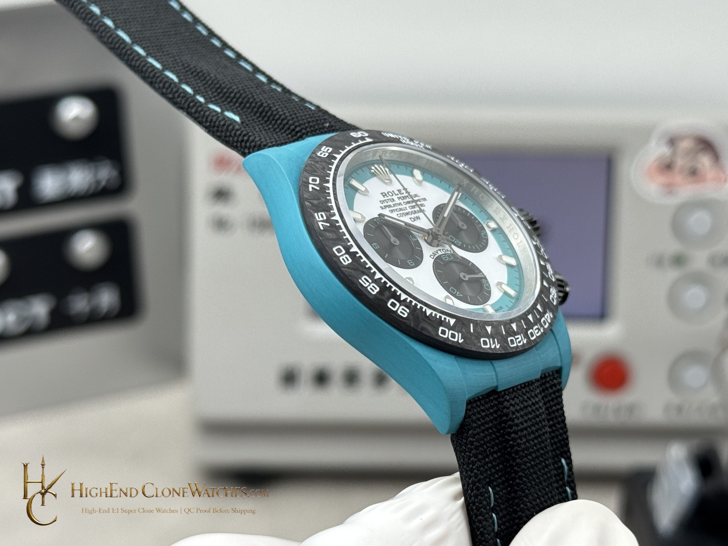 Rolex DiW Daytona crown and case detail super clone watch