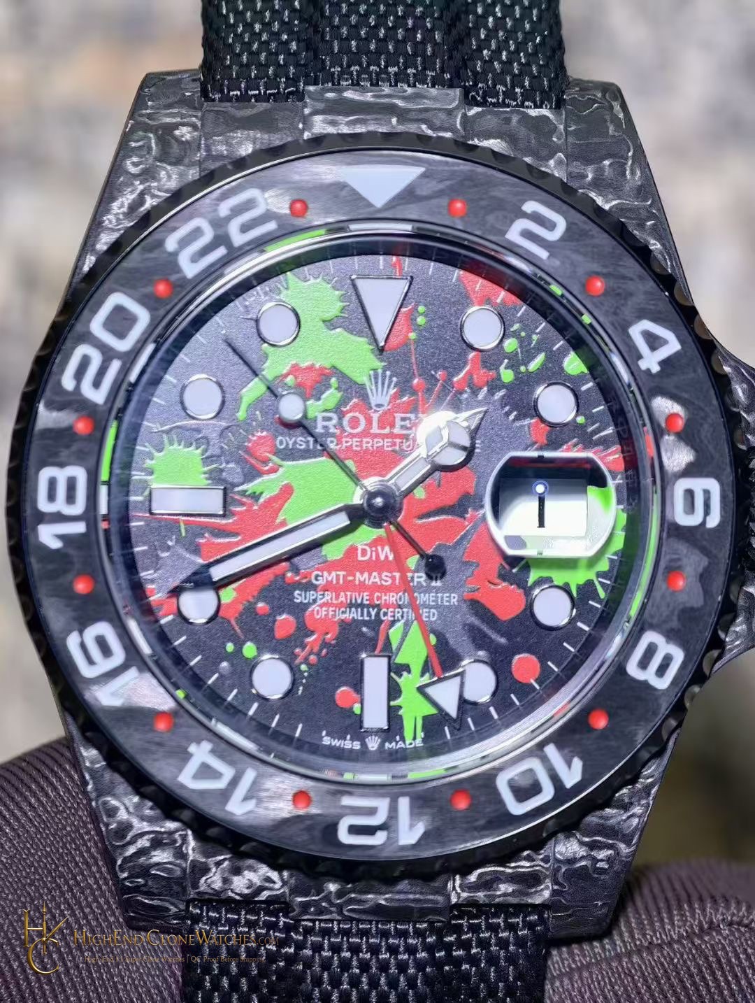 Rolex DiW GMT-Master II angled dial view super clone watch