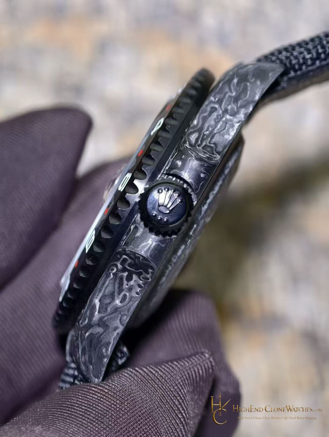 Rolex DiW GMT-Master II crown and case detail super clone watch