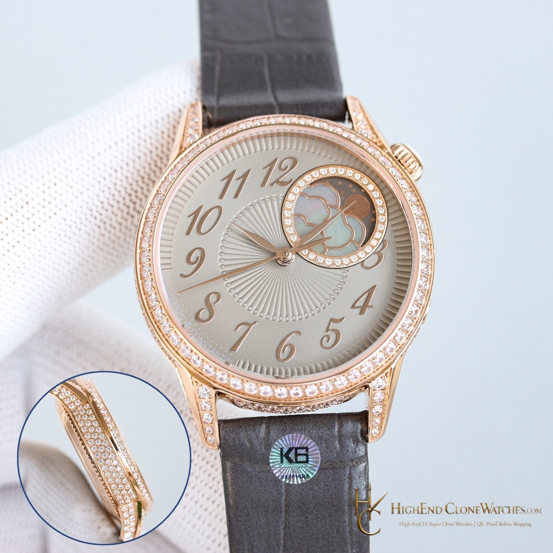 Vacheron Constantin Egerie Moon Phase 8005F/000R-B958 front view super clone watch