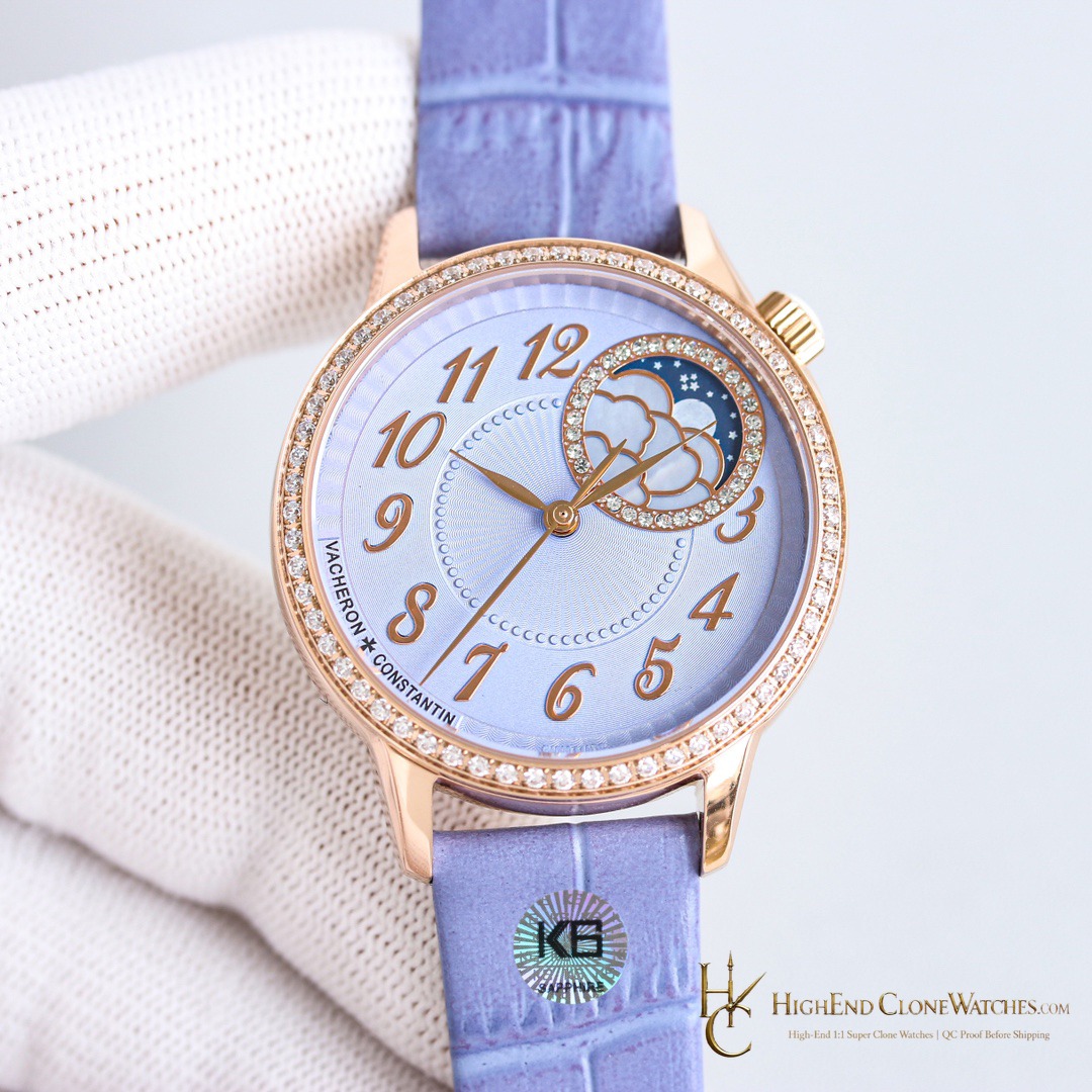 Vacheron Constantin Egerie Moon Phase 8005F/000R-H030 front view super clone watch