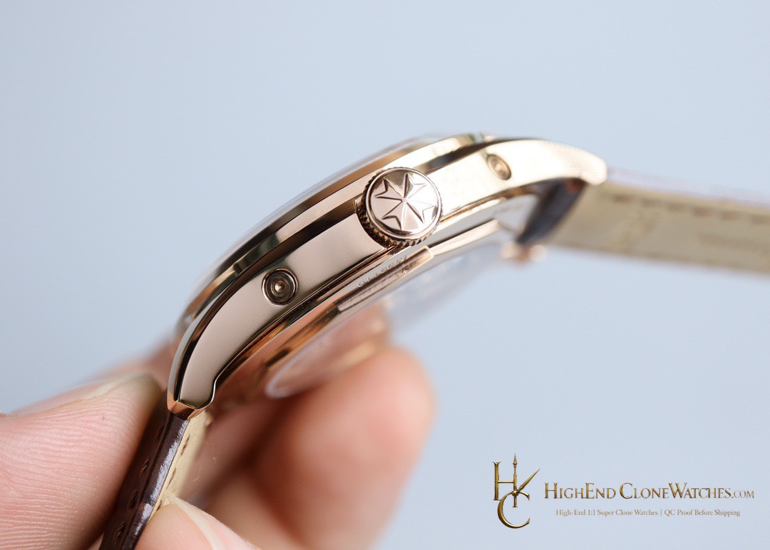 Vacheron Constantin Fiftysix 4000E/000R-B065 crown and case detail super clone watch