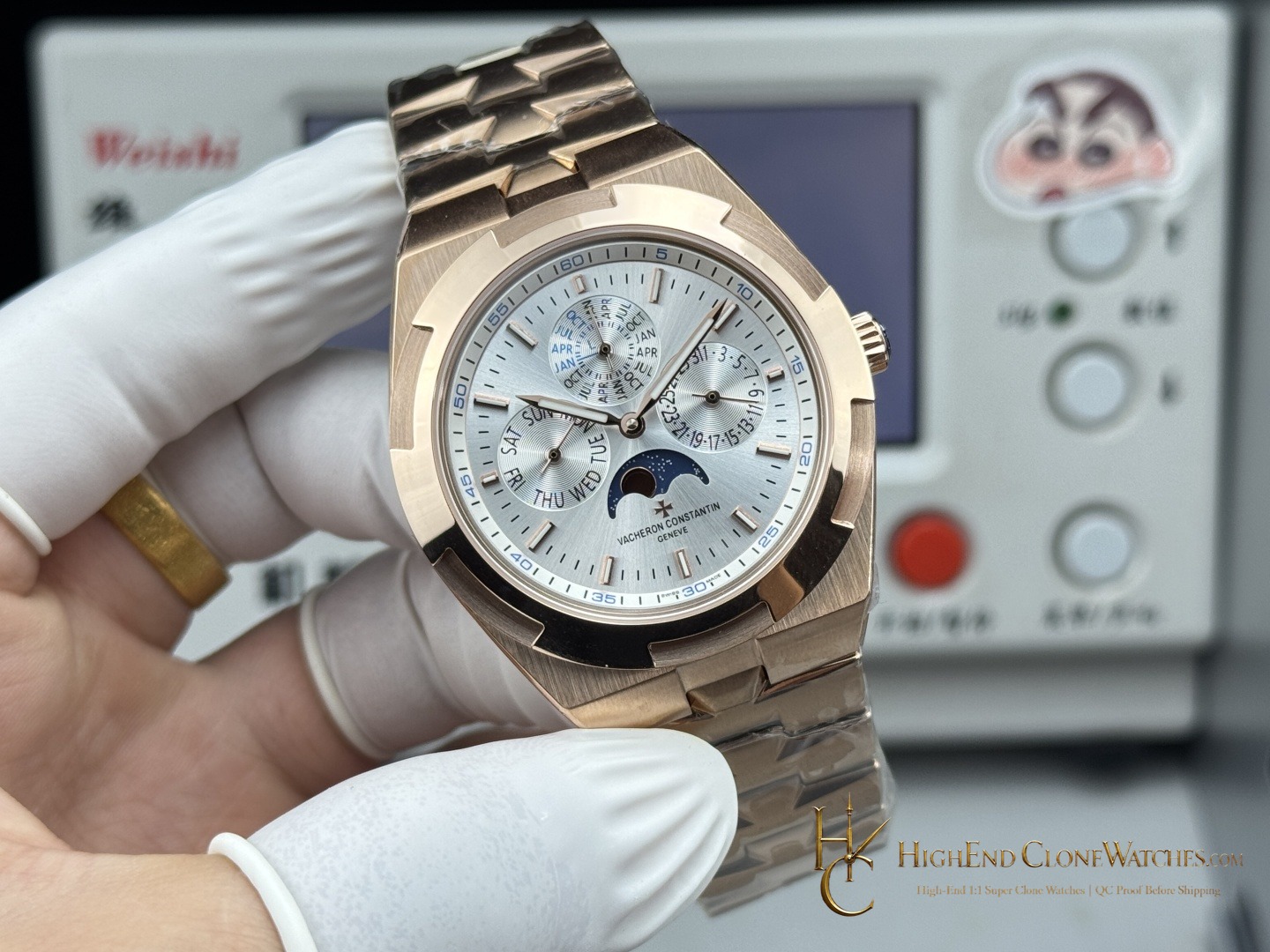 Vacheron Constantin Overseas Perpetual Calendar 4300V/220R-B064 angled dial view super clone watch
