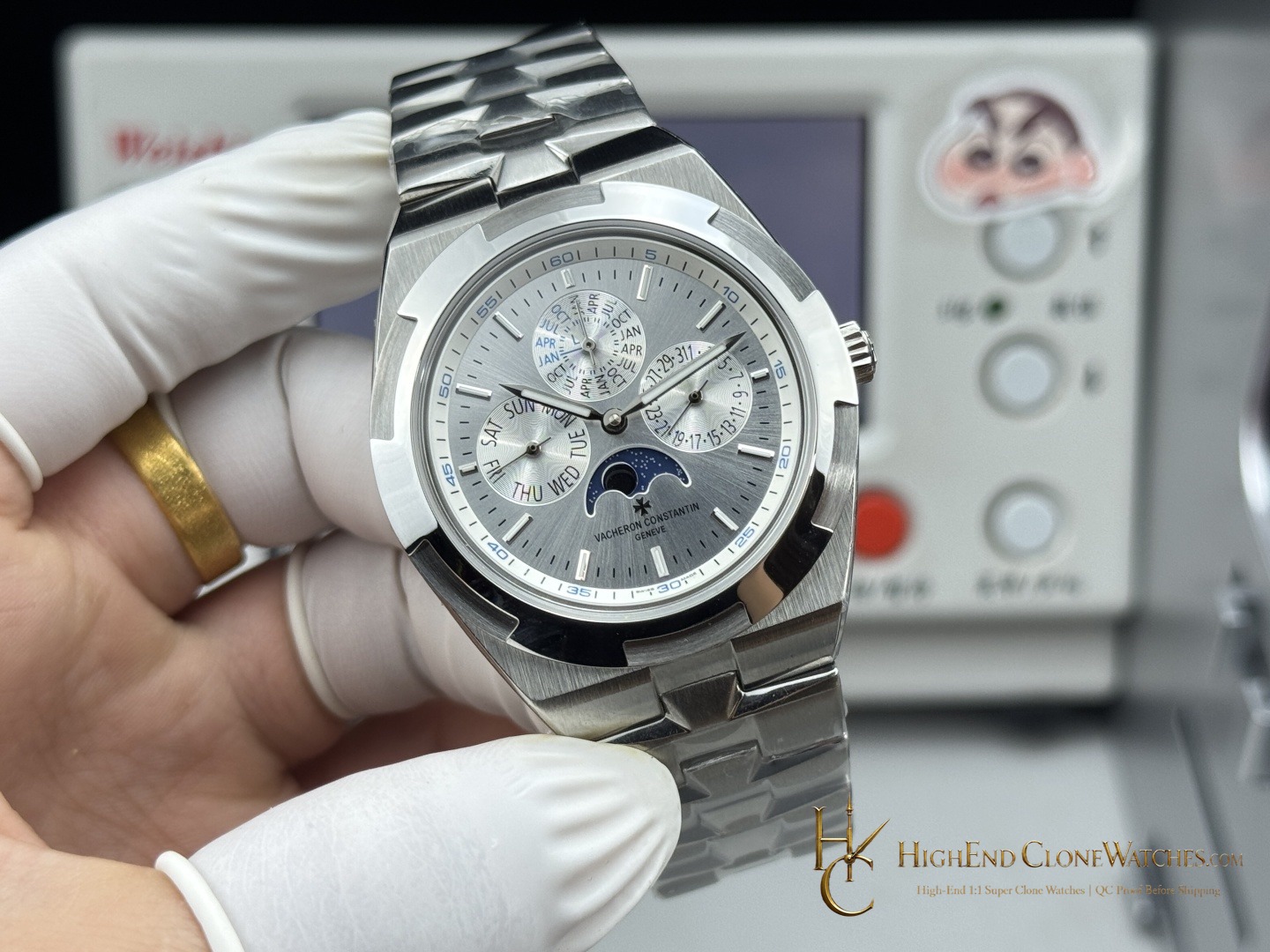 Vacheron Constantin Overseas Perpetual Calendar 4300V/120G-B946 angled dial view super clone watch