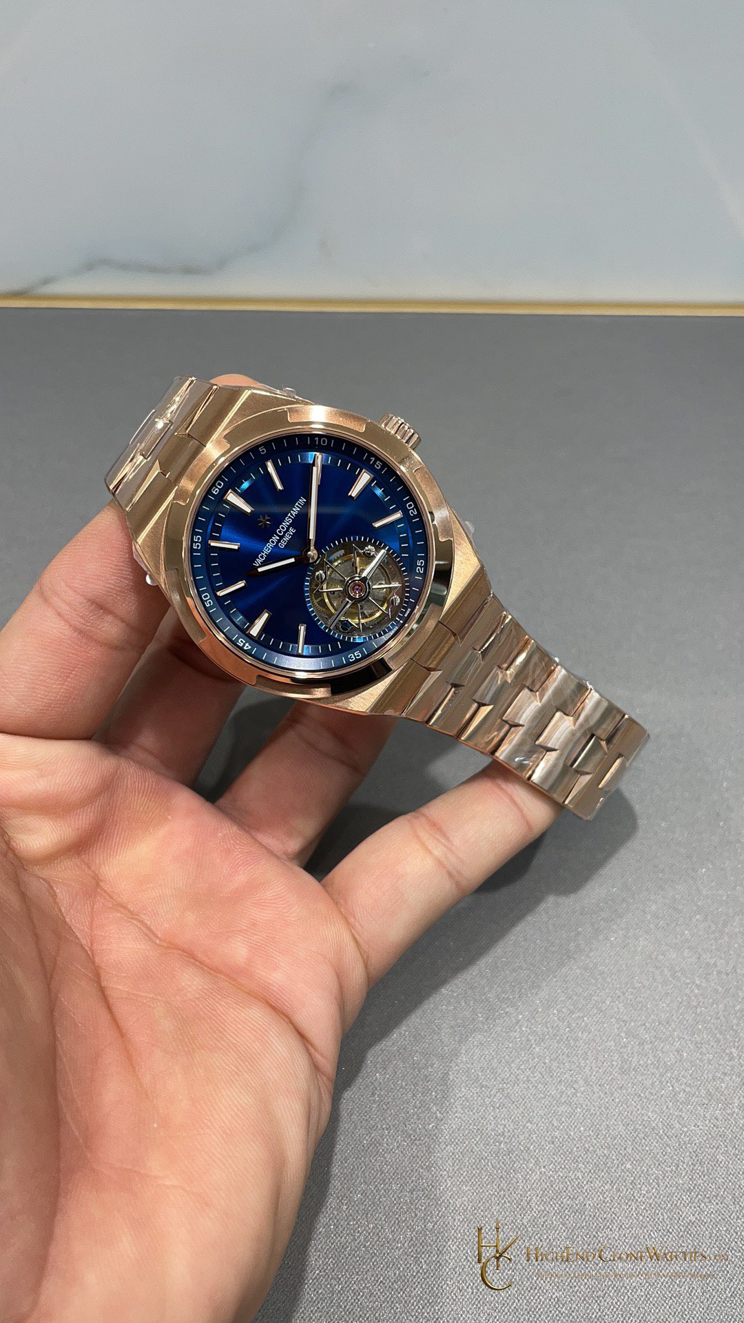 Vacheron Constantin Overseas Tourbillon 6000V/210R-B733 angled dial view super clone watch