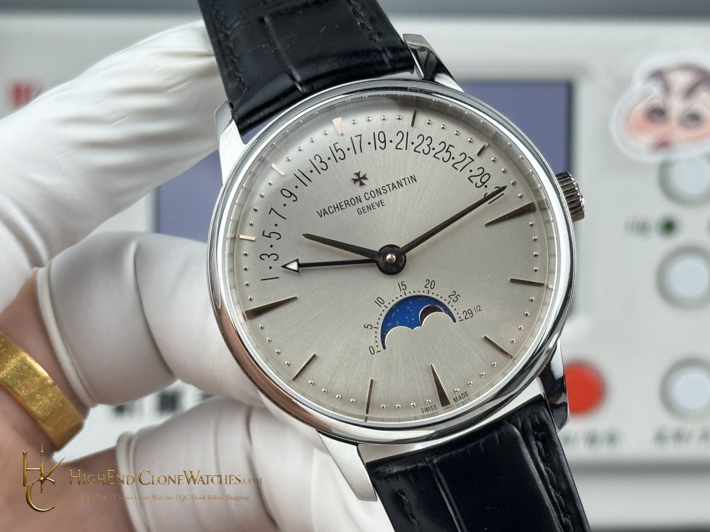 Vacheron Constantin Patrimony Moon Phase Retrograde Date 4010U/000G-B330 angled dial view super clone watch