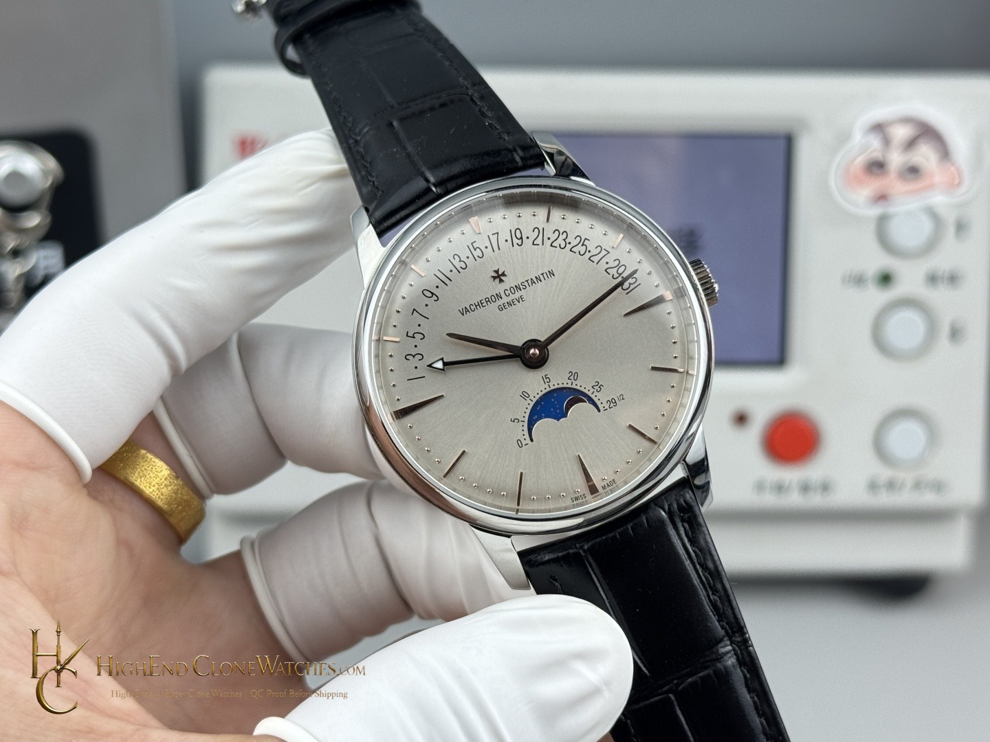 Vacheron Constantin Patrimony Moon Phase Retrograde Date 4010U/000G-B330 dial and marker detail super clone watch