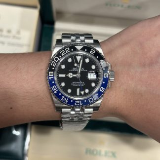 Rolex GMT-Master II 126710BLNR angled dial view super clone watch