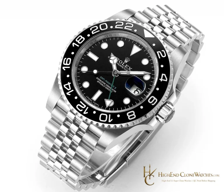 Rolex GMT-Master II 126710GRNR angled dial view super clone watch