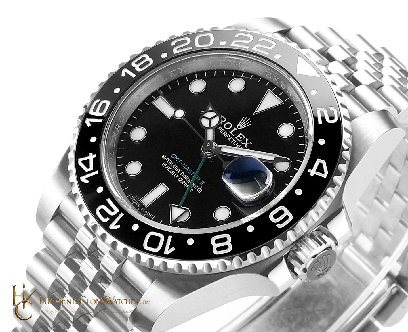 Rolex GMT-Master II 126710GRNR crown and case detail super clone watch