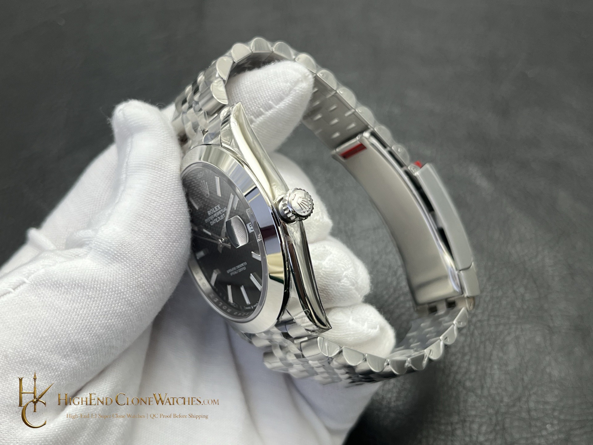Rolex Datejust 126300-0012 crown and case detail super clone watch