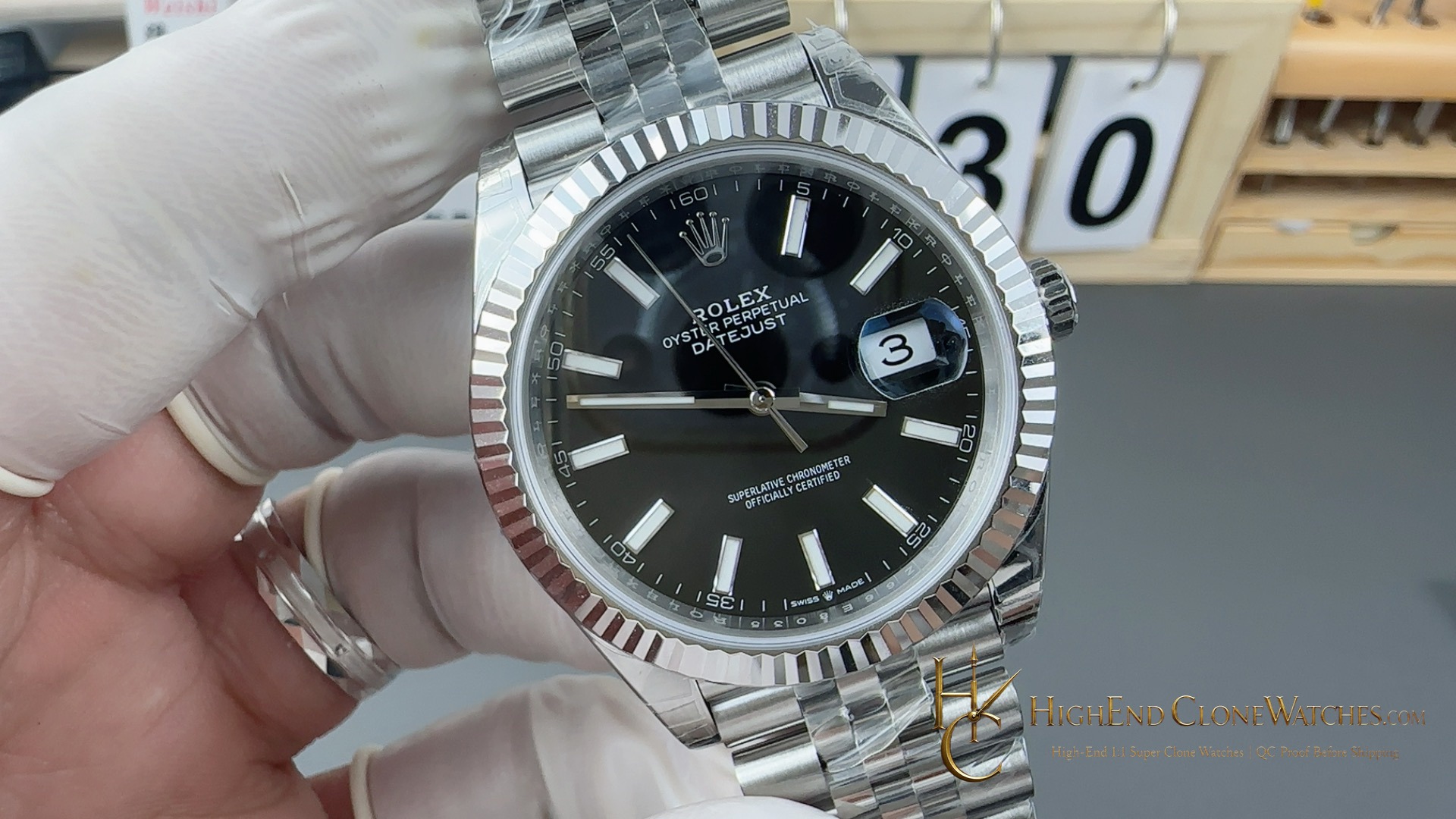 Rolex Datejust 126334 angled dial view super clone watch
