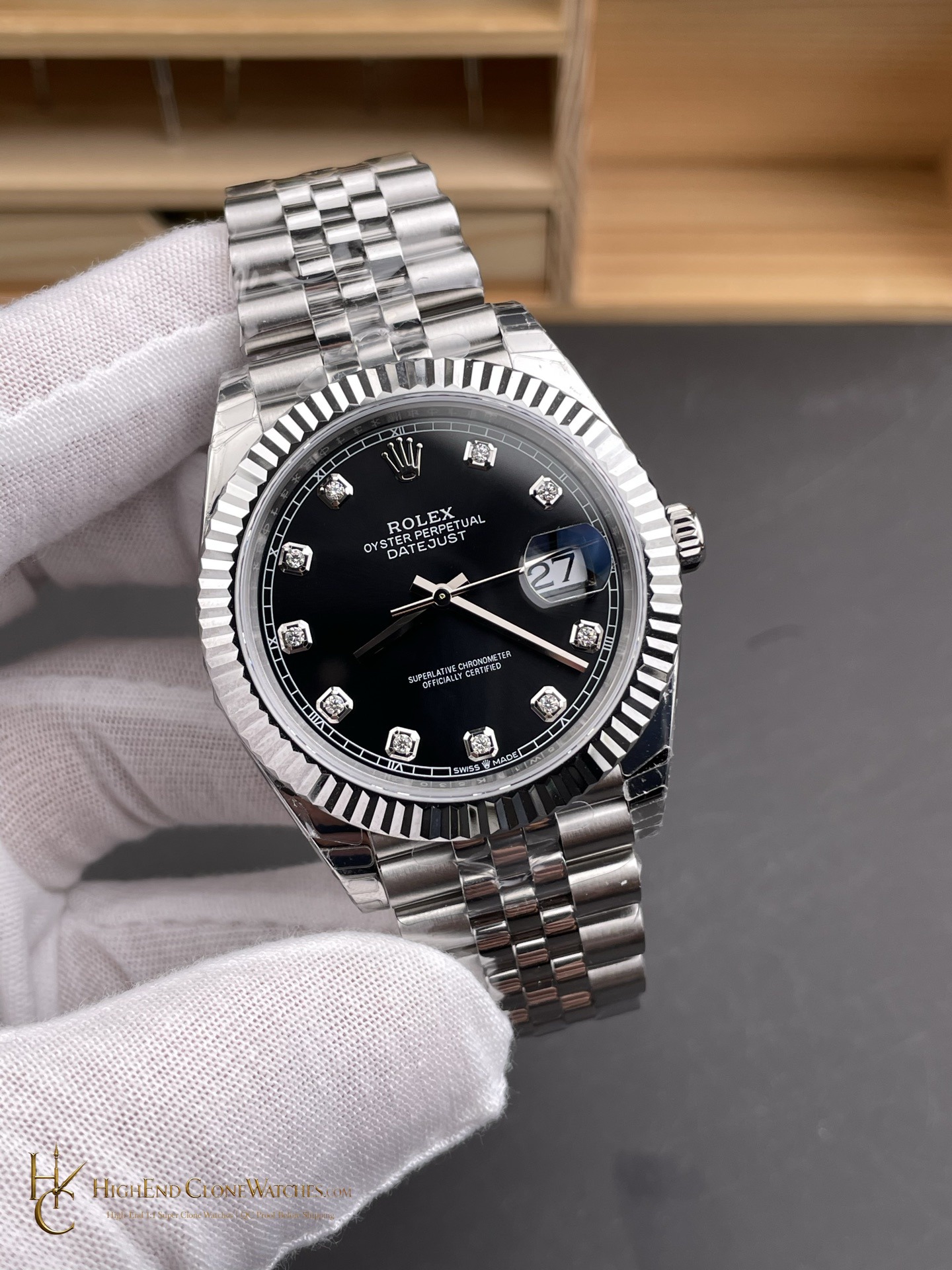 Rolex Datejust 126334-0012 angled dial view super clone watch
