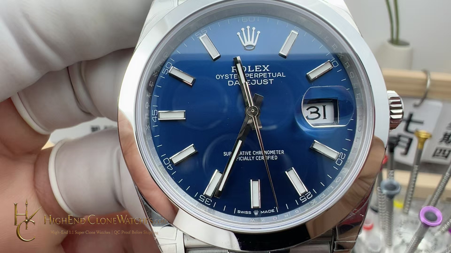 Rolex Datejust M126300-0002 angled dial view super clone watch