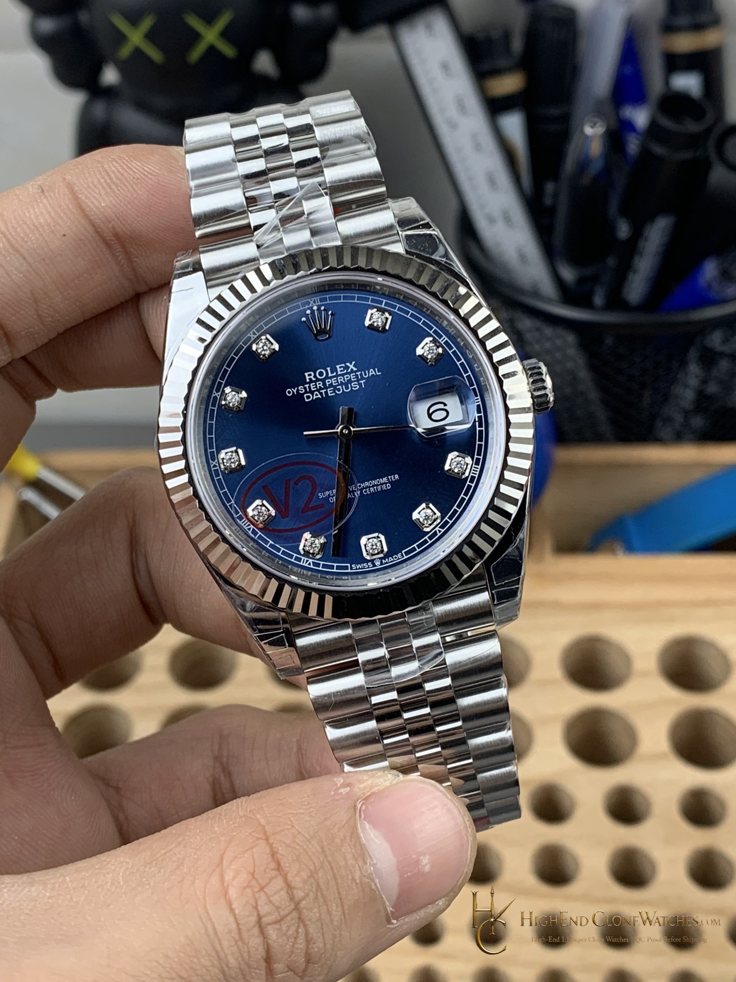 Rolex Datejust M126334 angled dial view super clone watch