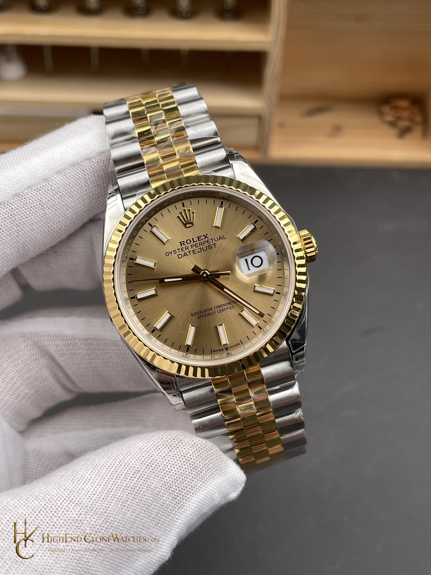 Rolex Datejust 36 m126233-0015 angled dial view super clone watch
