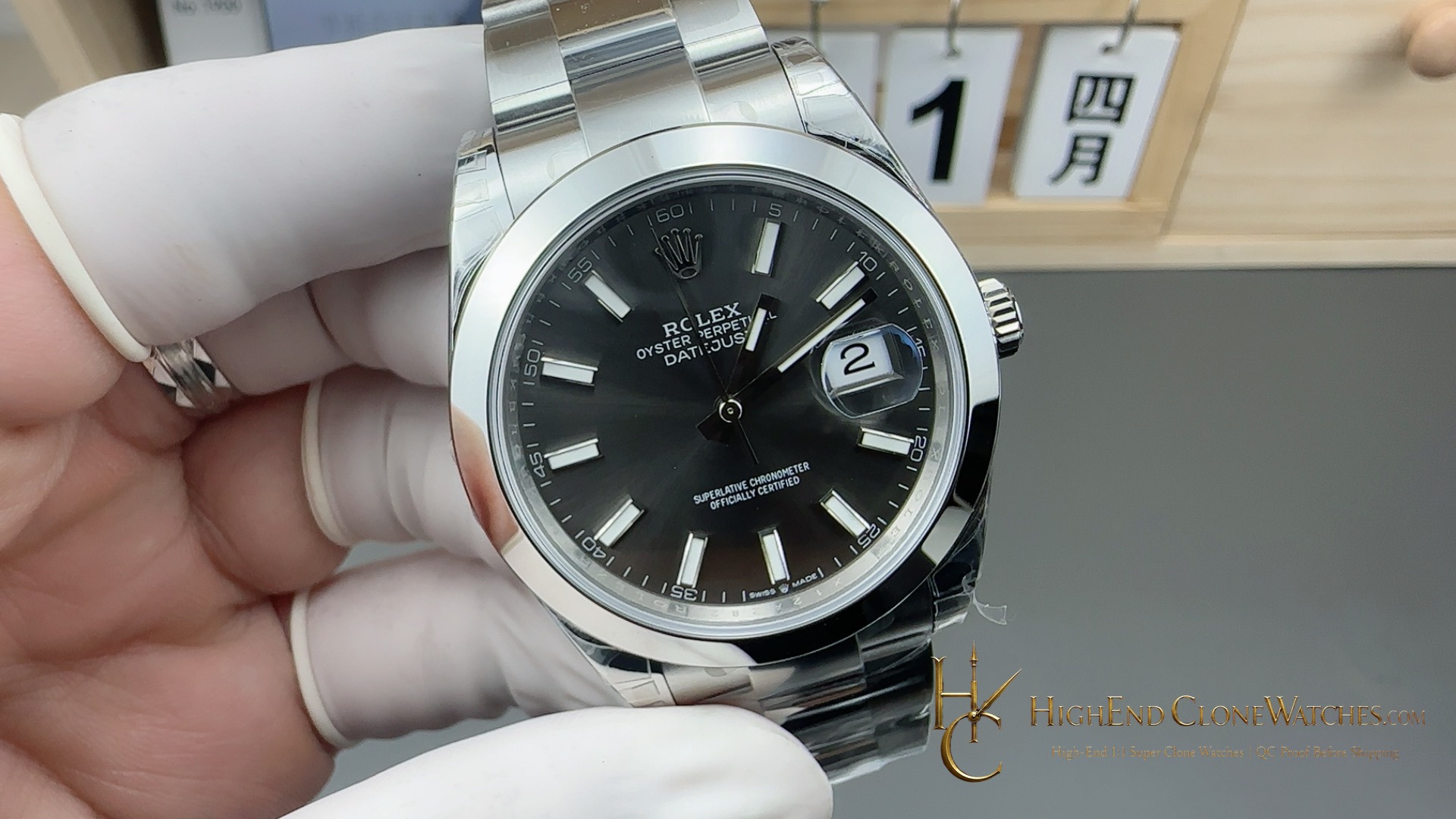 Rolex 126300 DateJust 41 angled dial view super clone watch