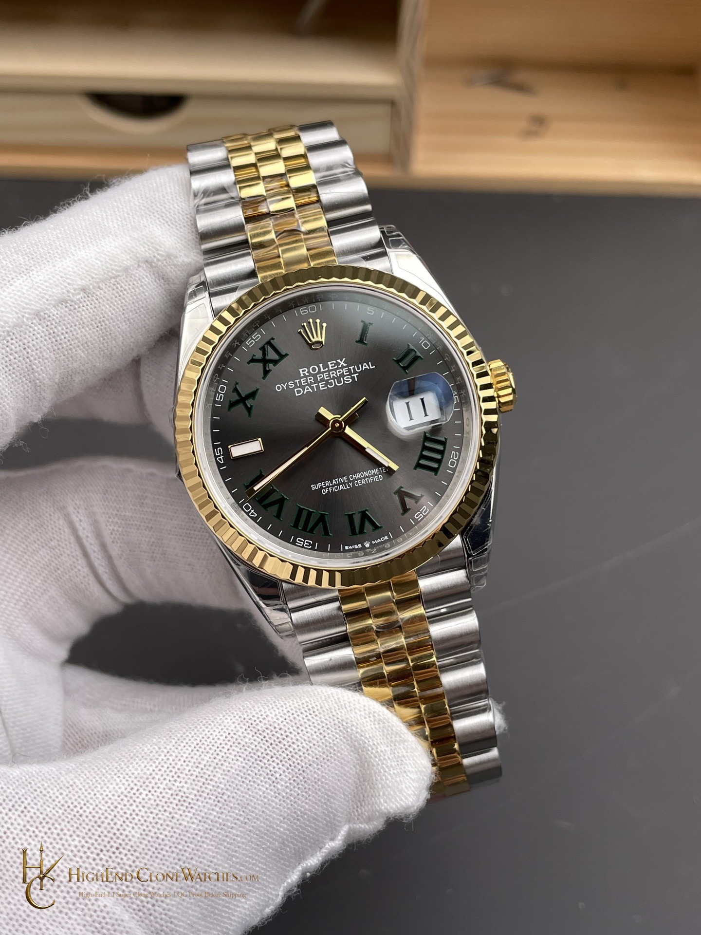 Rolex Datejust 36 M126233 0035 angled dial view super clone watch