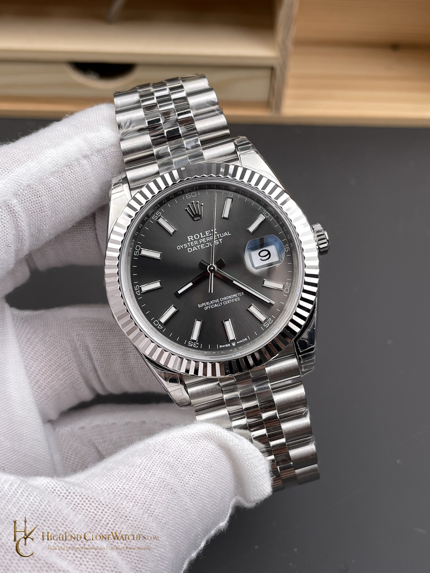 Rolex Datejust 126334 angled dial view super clone watch