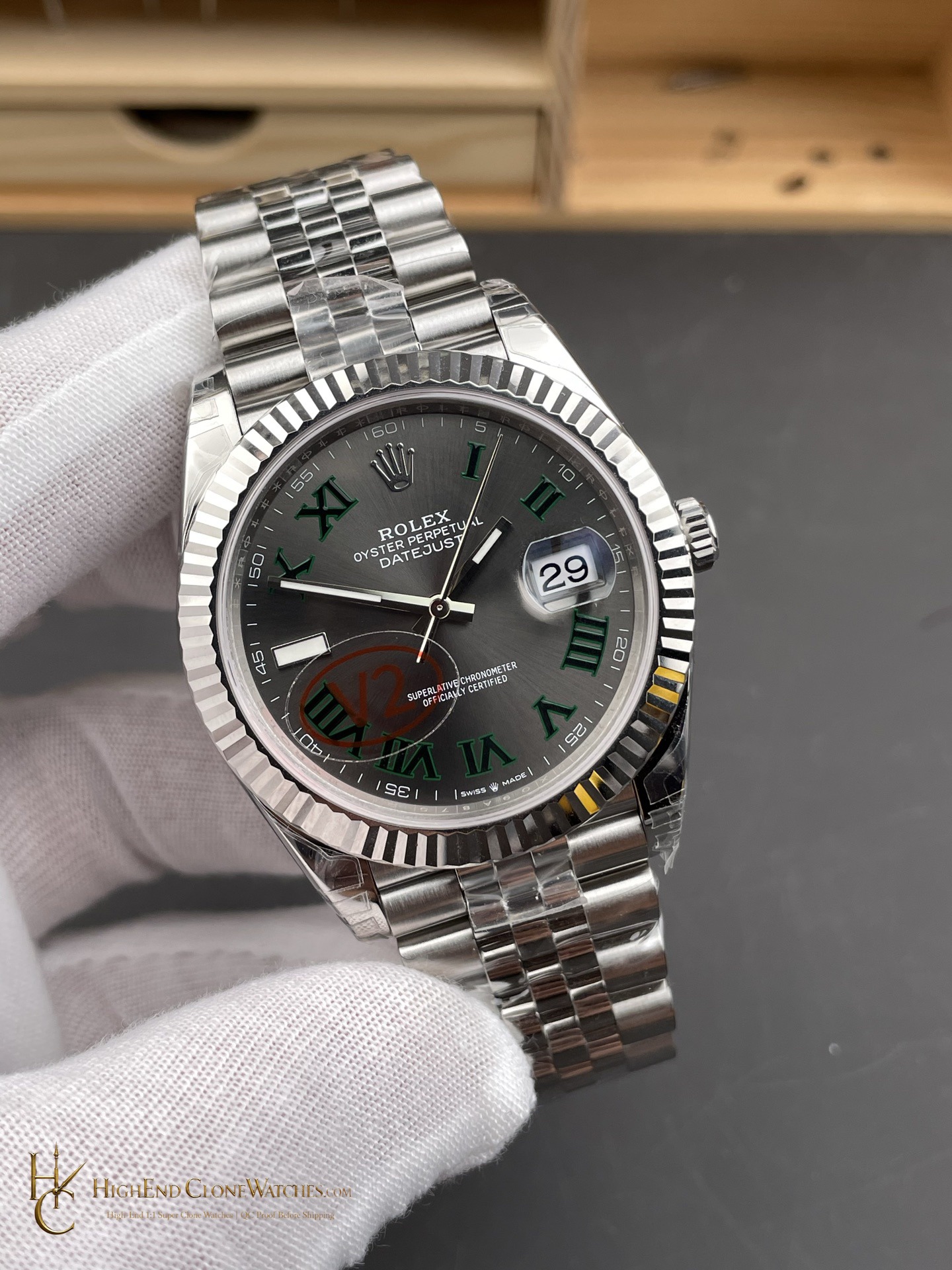 Rolex 126234 DateJust 36 angled dial view super clone watch