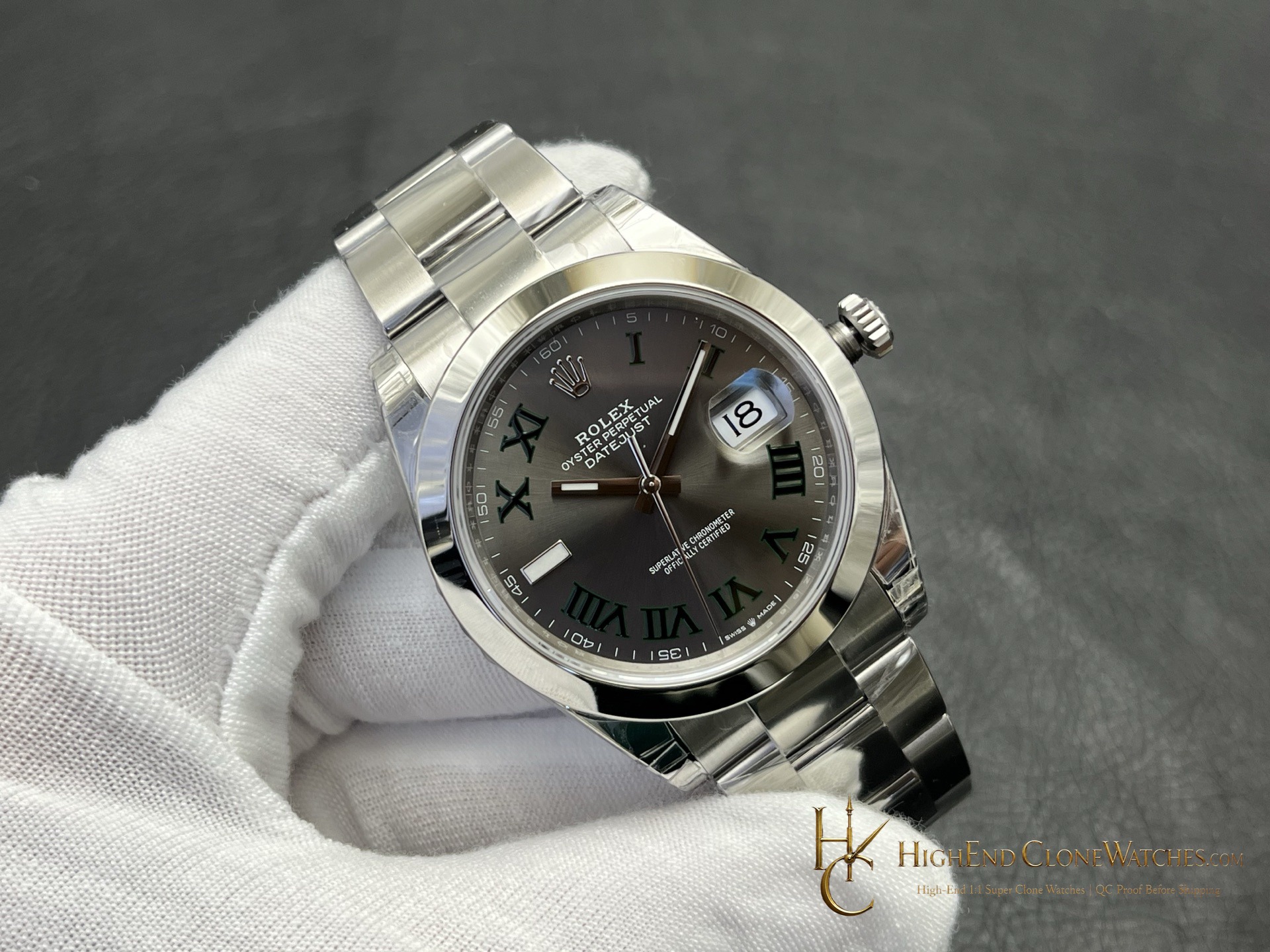Rolex Datejust 126300-0013 angled dial view super clone watch