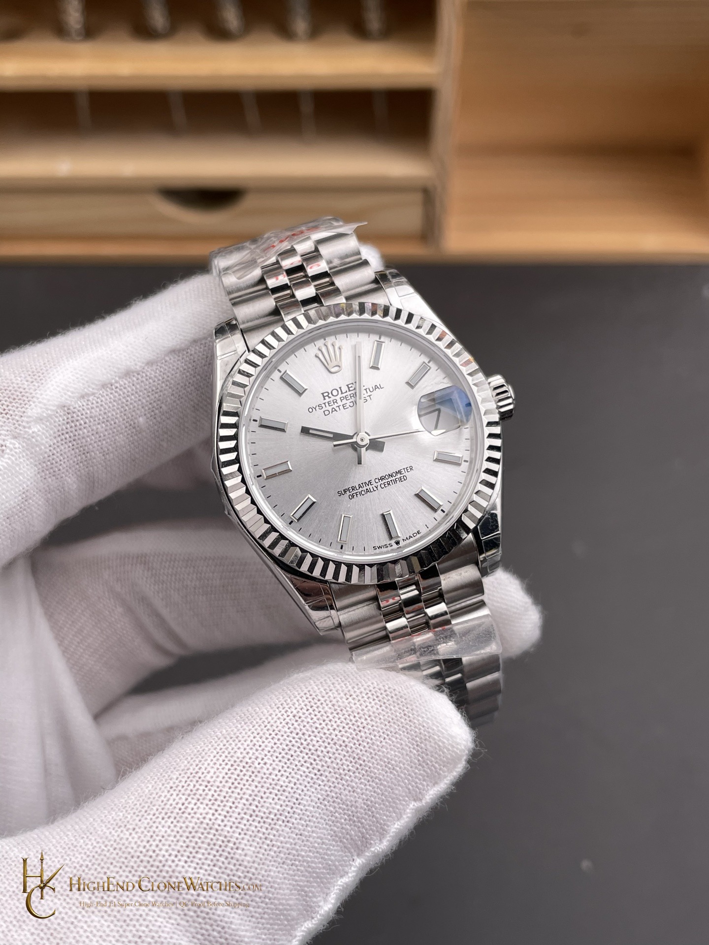 Rolex Datejust 126234-0013 angled dial view super clone watch