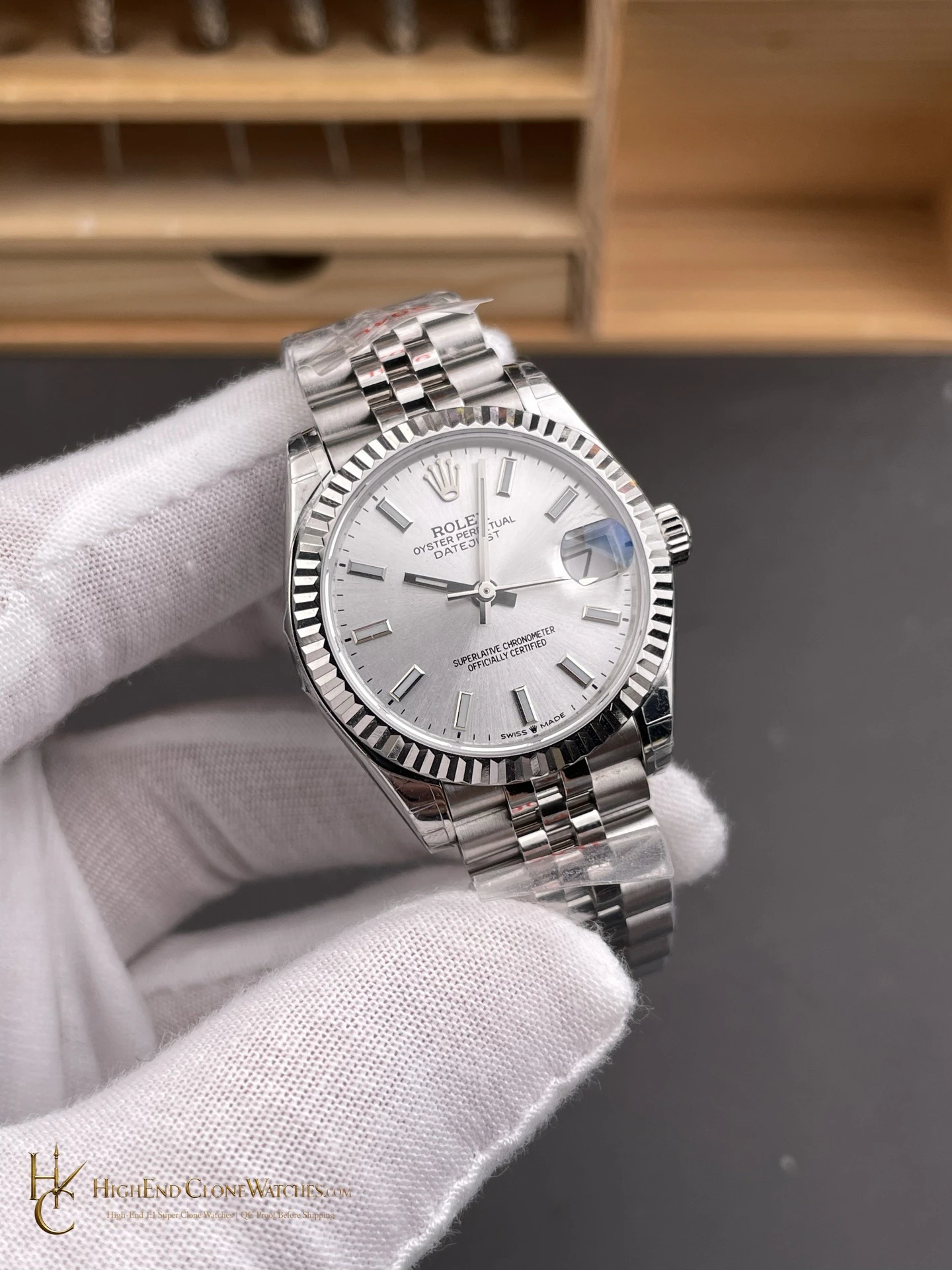 Rolex Datejust 126234-0013 angled dial view super clone watch