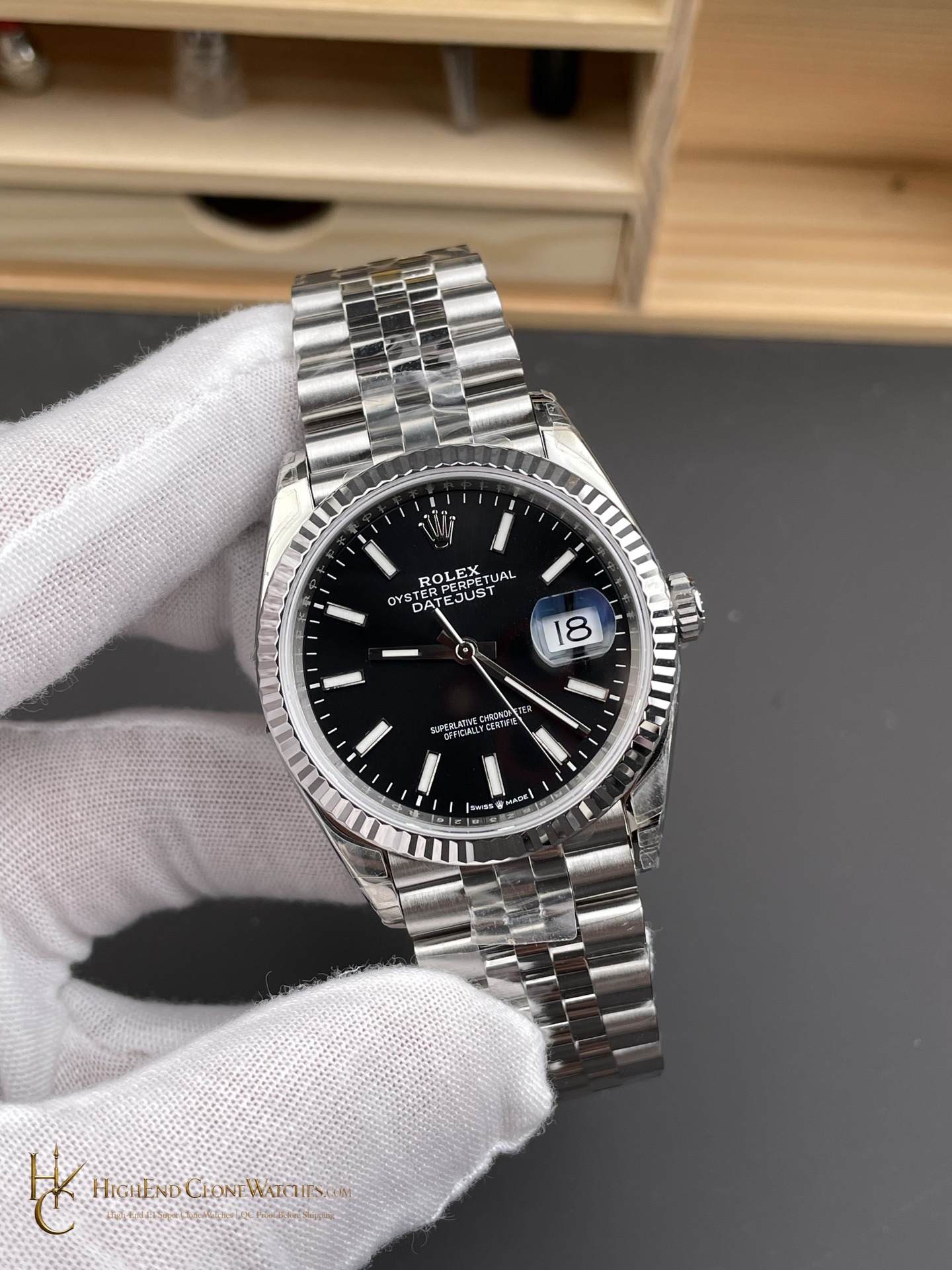 Rolex Datejust 126234 angled dial view super clone watch