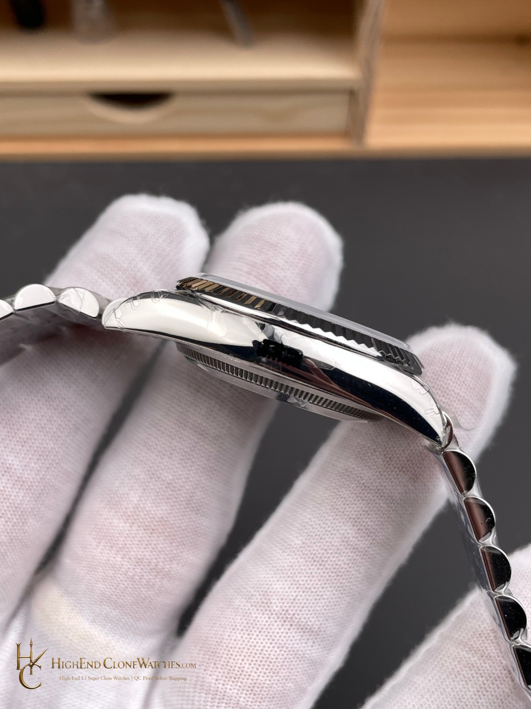 Rolex Datejust 36 Ref. 126234 crown and case detail super clone watch
