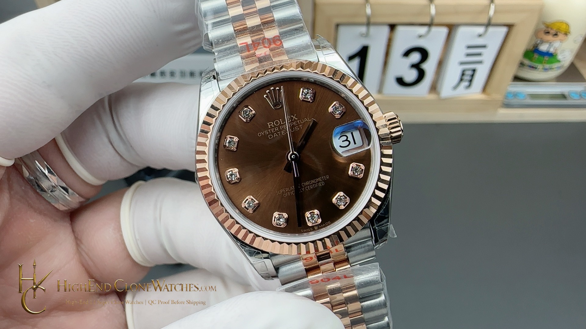 Rolex Datejust m278271-0028 angled dial view super clone watch