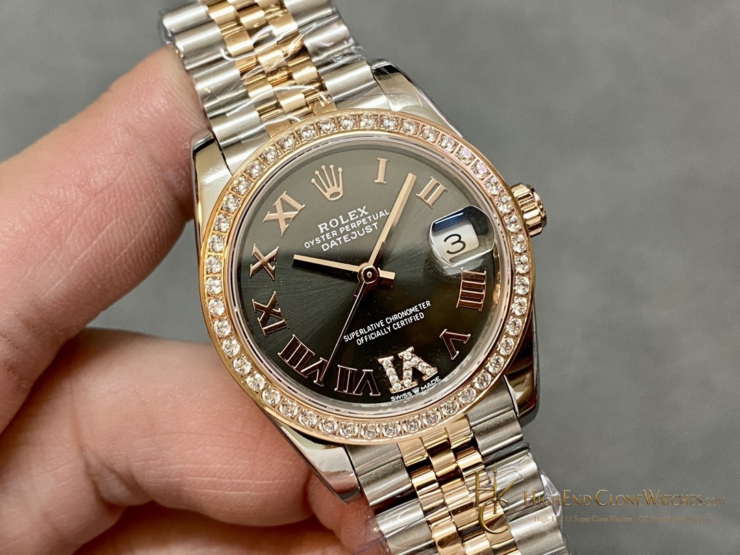 Rolex Datejust 278381RBR-0006 angled dial view super clone watch