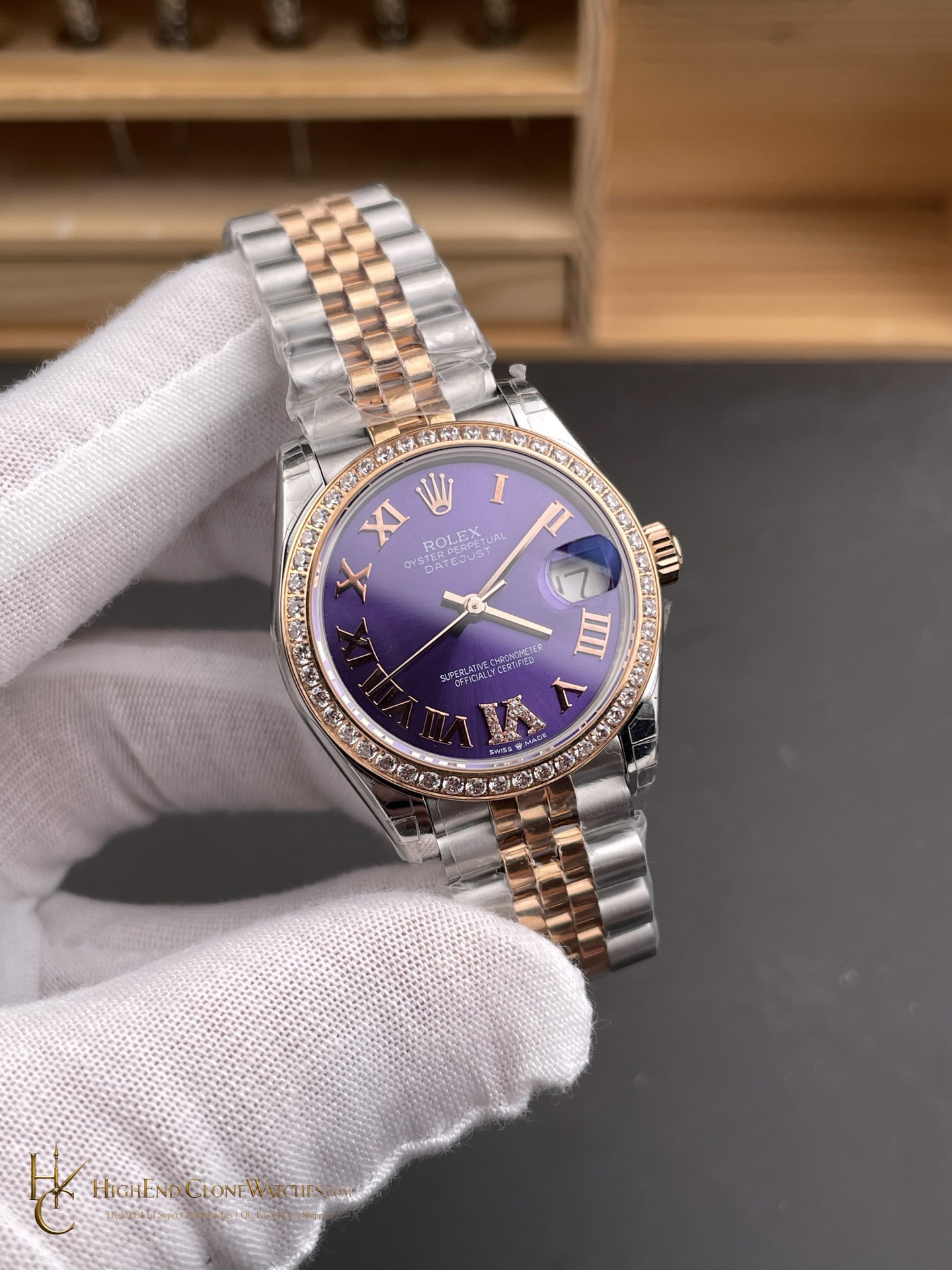 Rolex Datejust m278381rbr-0020 angled dial view super clone watch