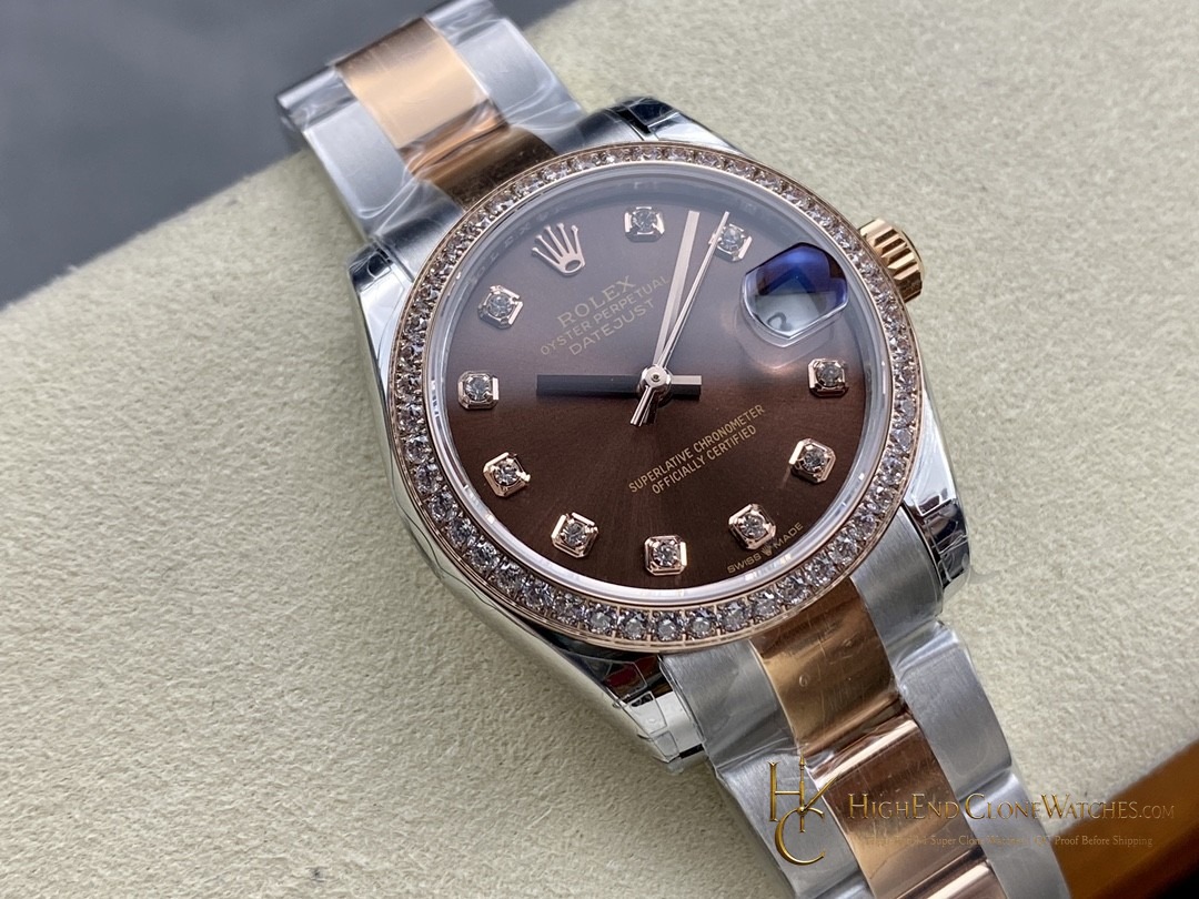 Rolex Datejust 278381RBR angled dial view super clone watch