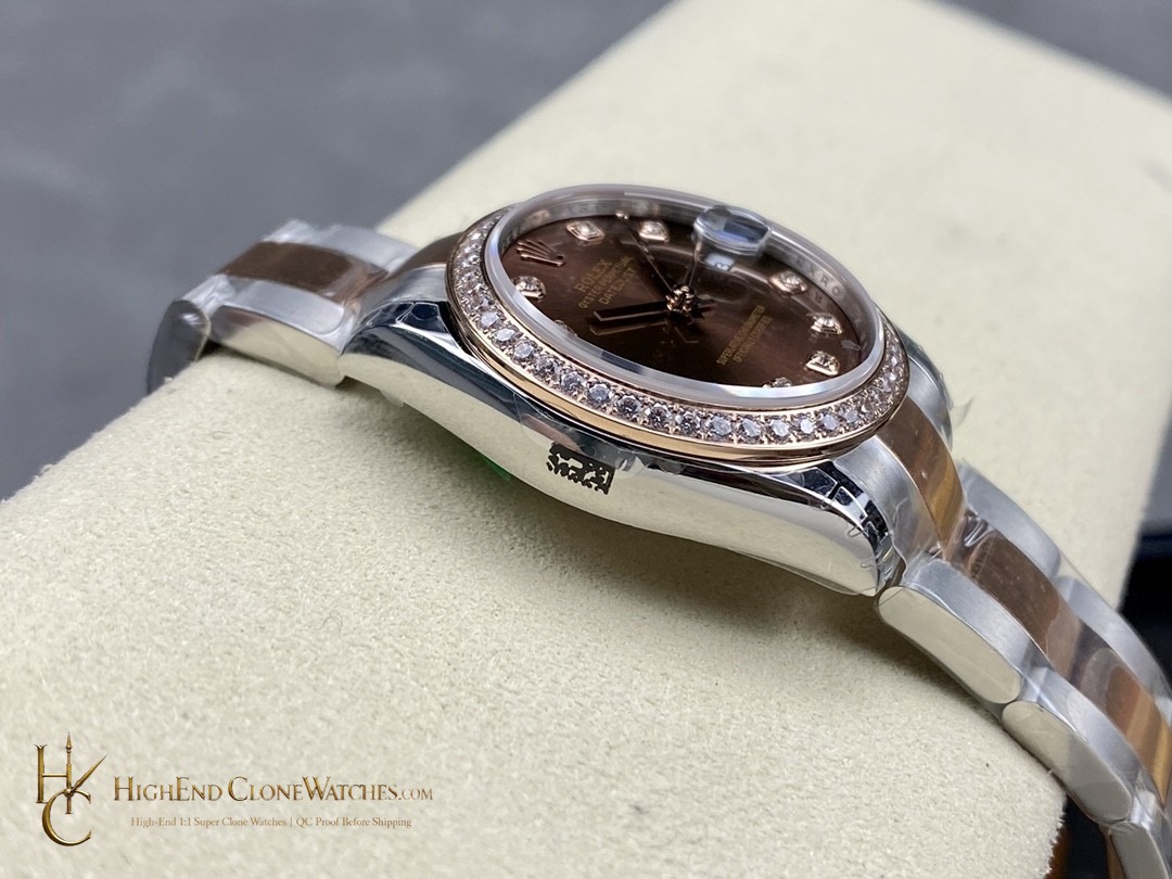 Rolex Datejust 278381RBR crown and case detail super clone watch