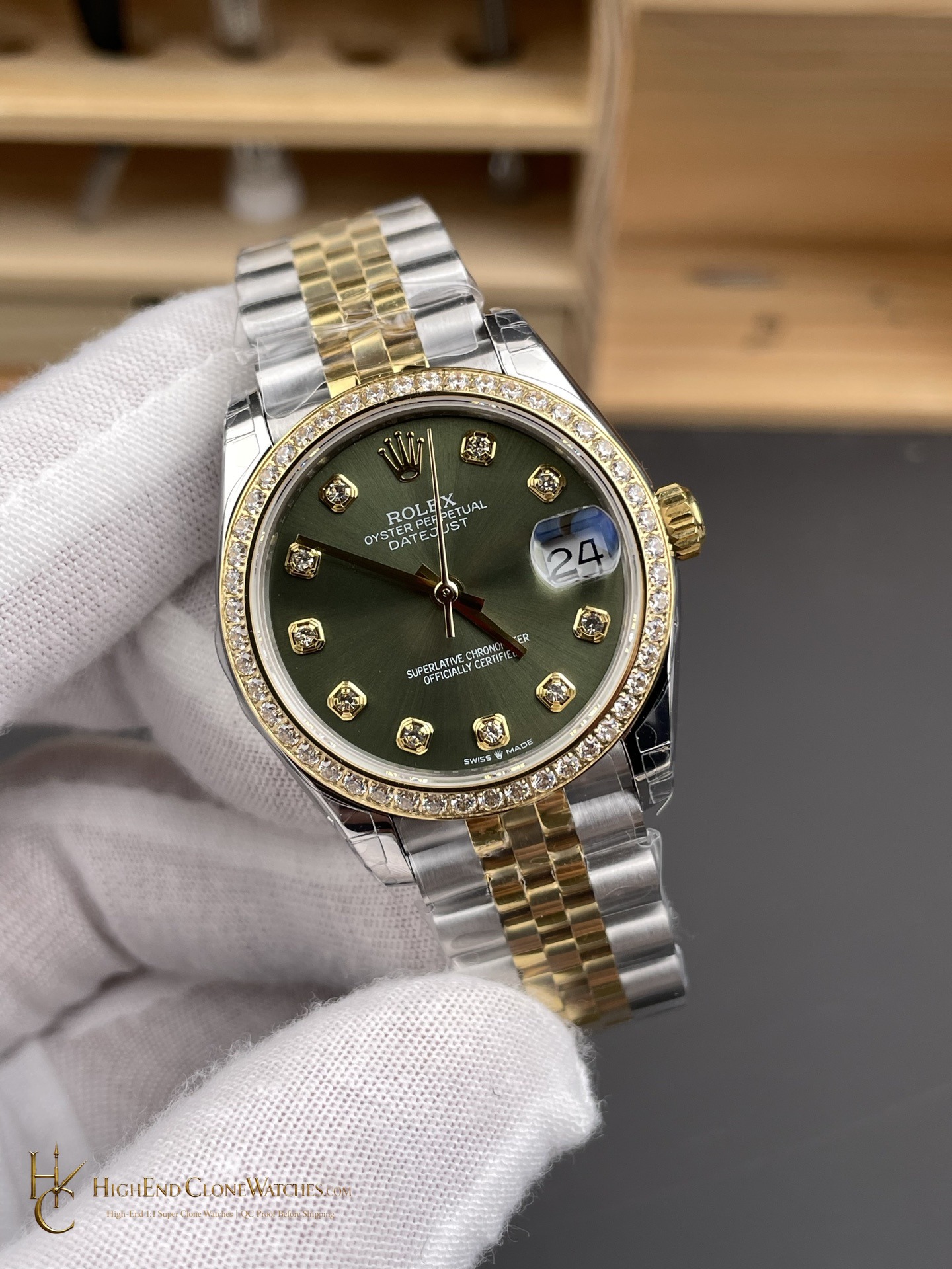 Rolex Datejust 278383RBR angled dial view super clone watch