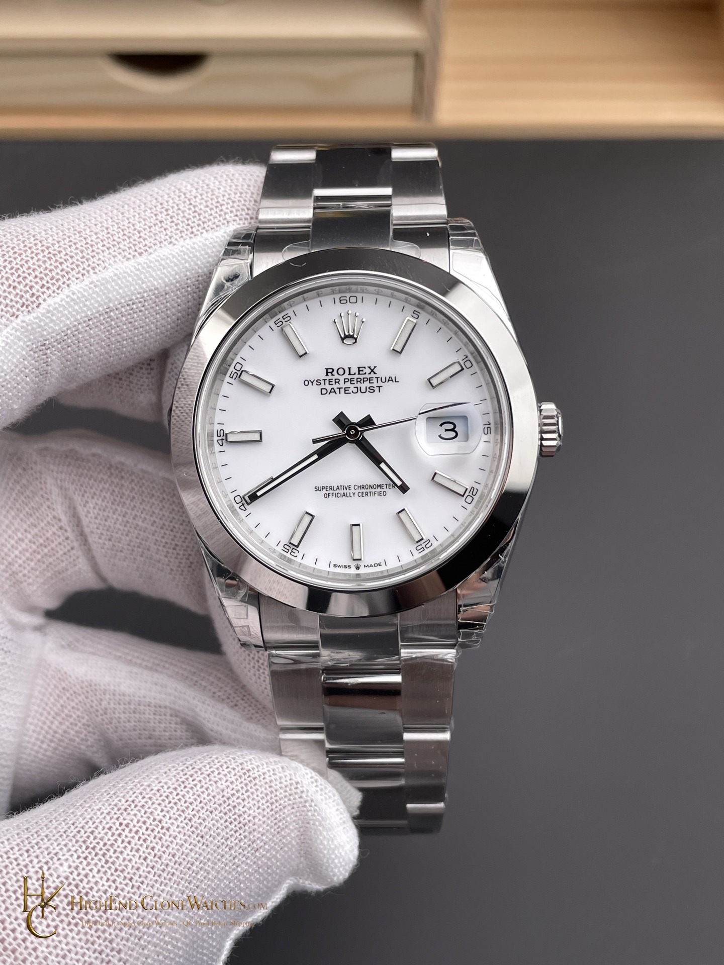 Rolex Datejust 41 Ref. 126300 front view super clone watch