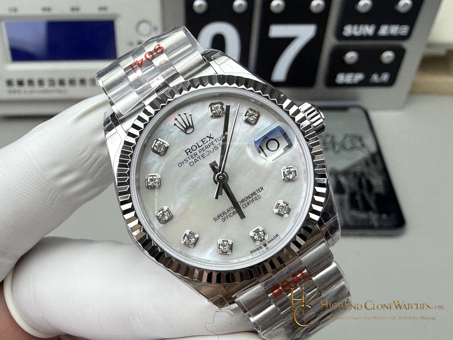 Rolex Datejust 126334-0020 angled dial view super clone watch