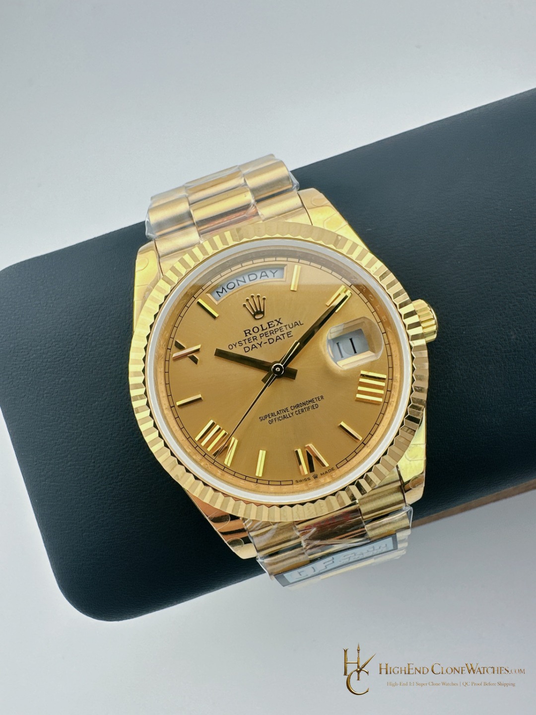 Rolex Day-Date M228238-0006 angled dial view super clone watch
