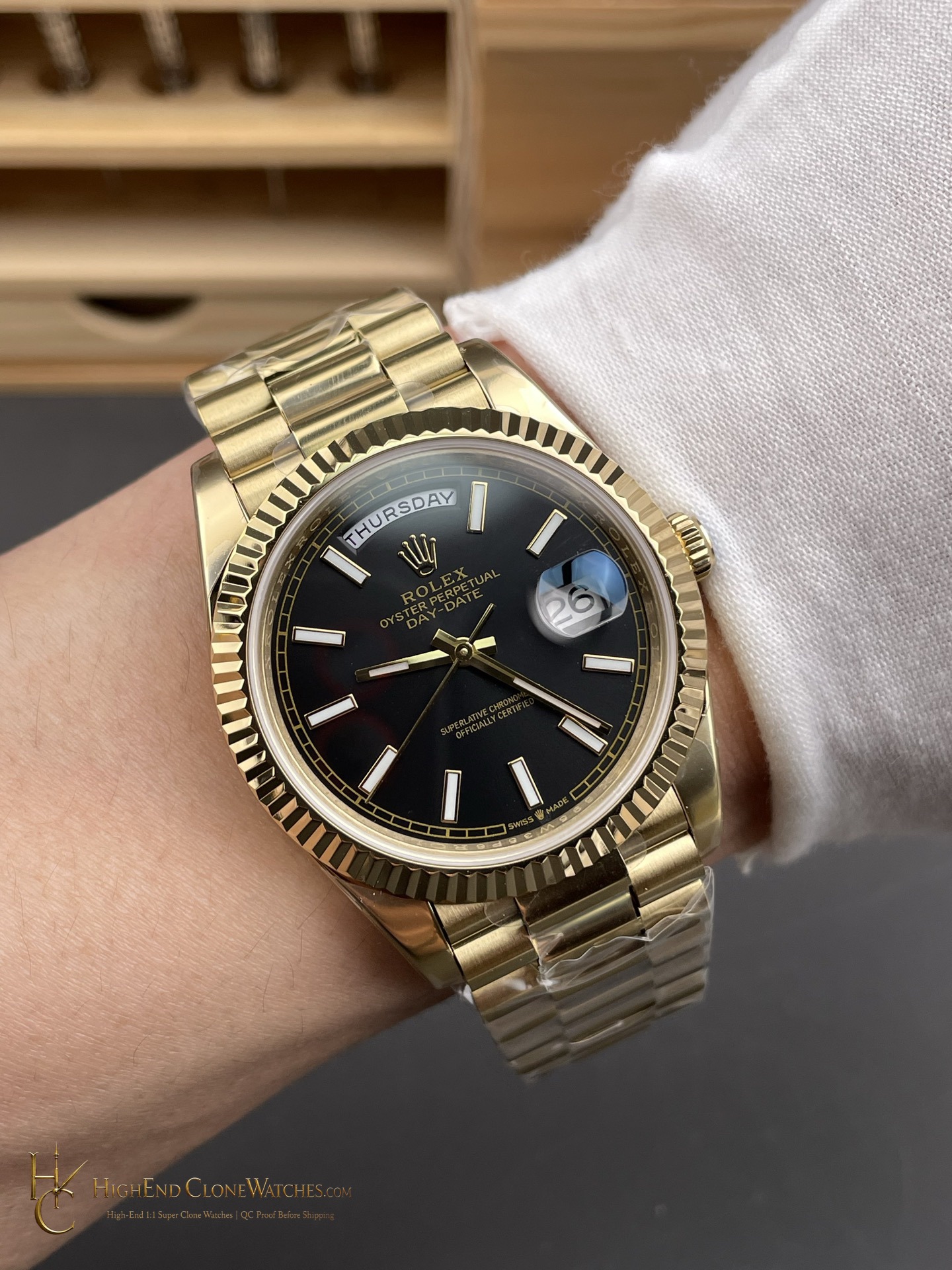 Rolex Day-Date m228238-0067 caseback view super clone watch