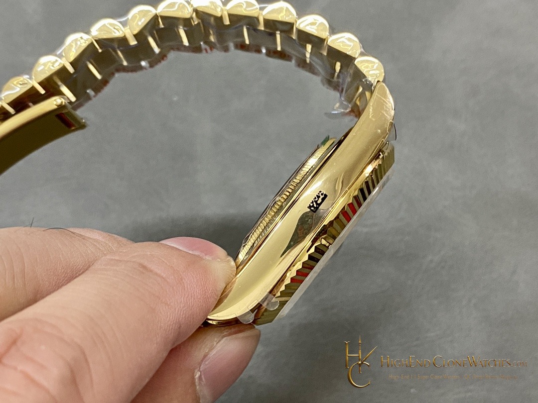 Rolex Day-Date 40 Ref. 228238 crown and case detail super clone watch