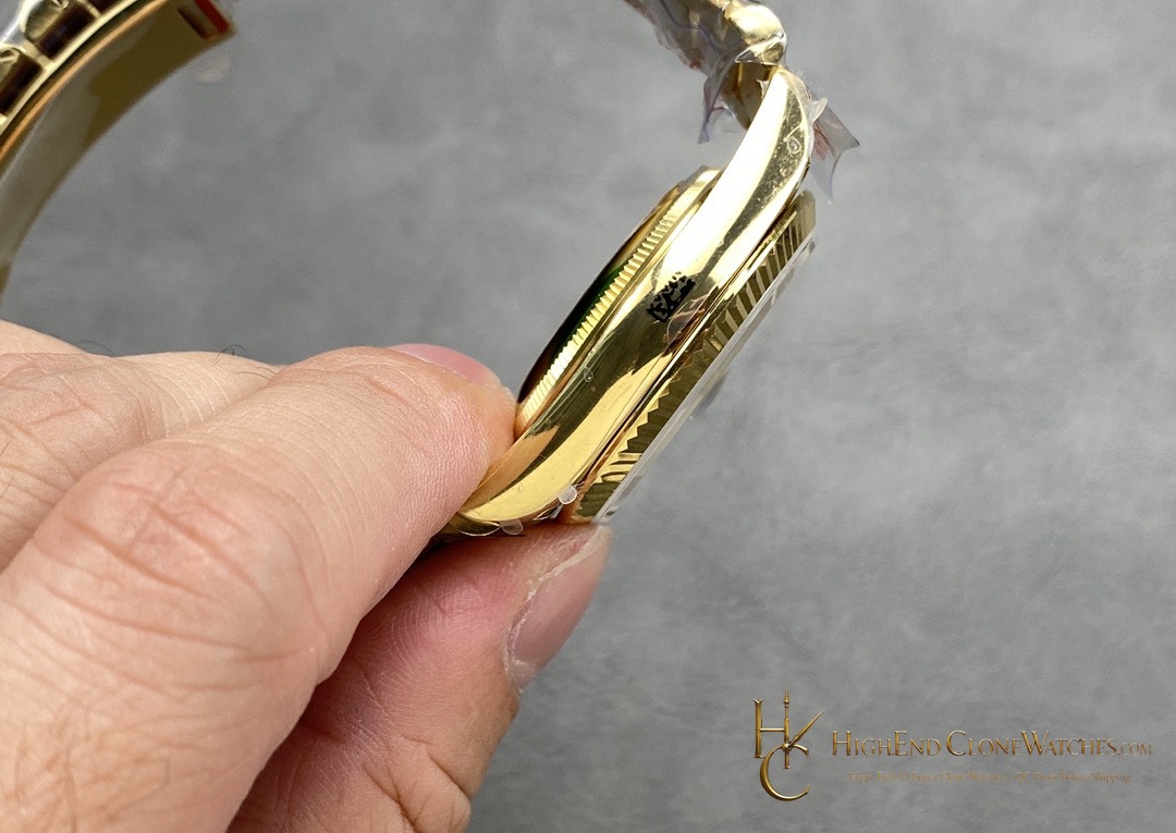 Rolex Day-Date 128238-0130 crown and case detail super clone watch