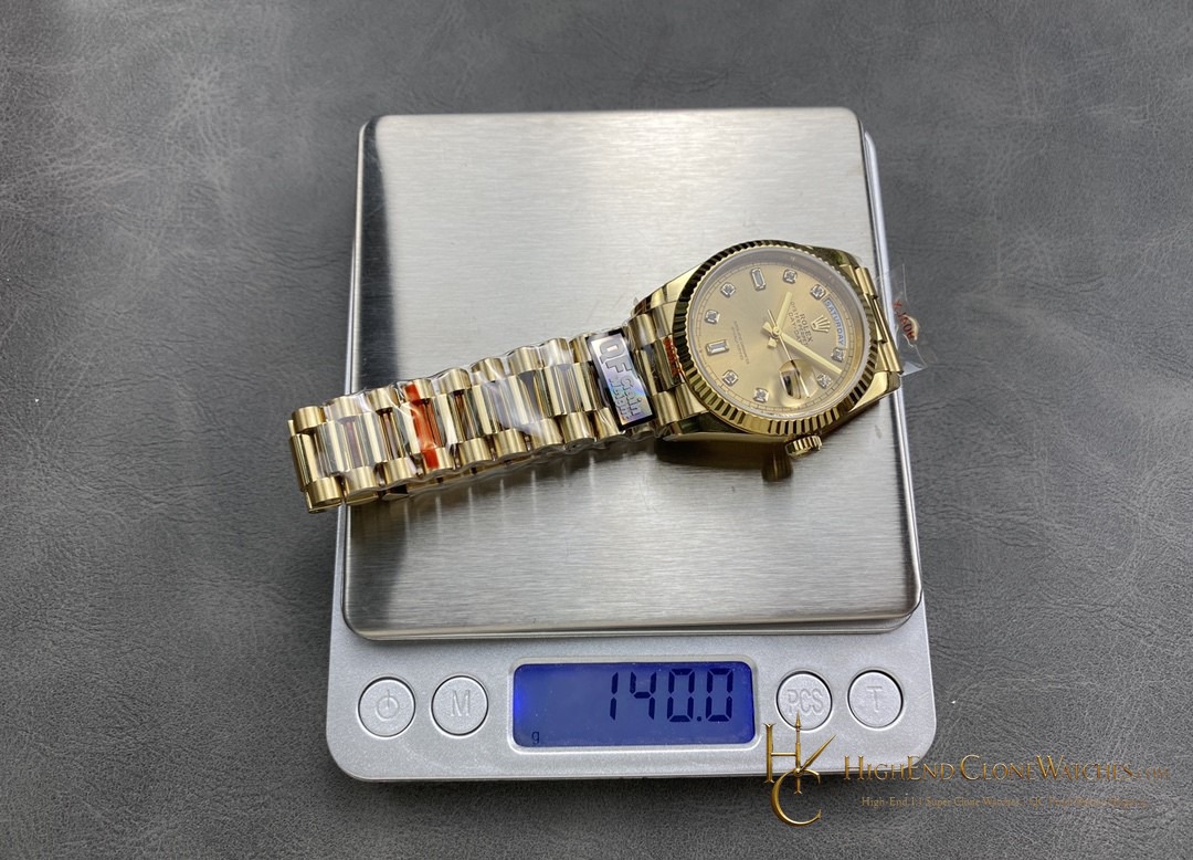 Rolex Day-Date 128238-0008 angled dial view super clone watch