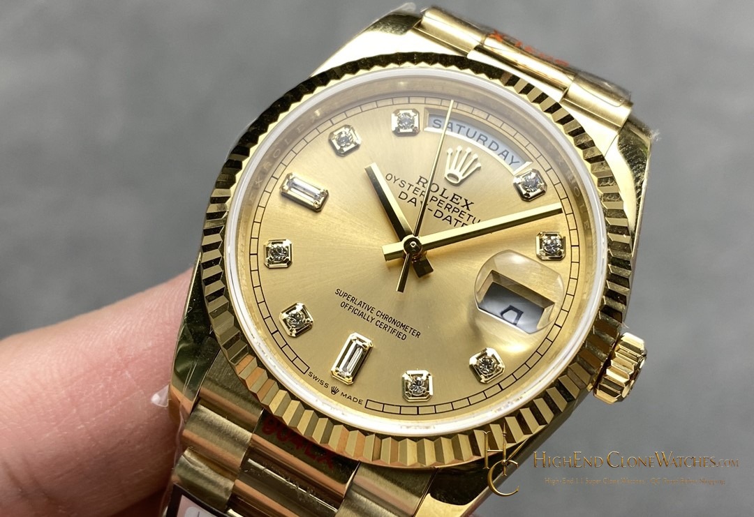 Rolex Day-Date 128238-0008 bezel detail super clone watch