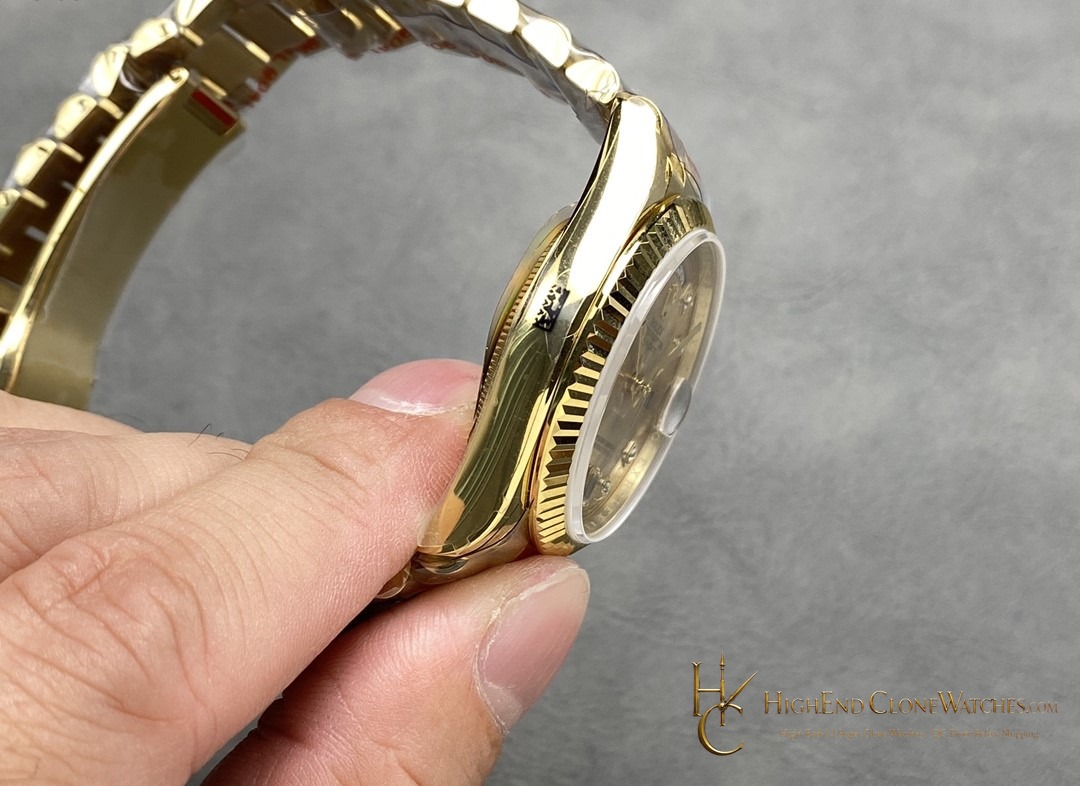 Rolex Day-Date 128238-0008 crown and case detail super clone watch