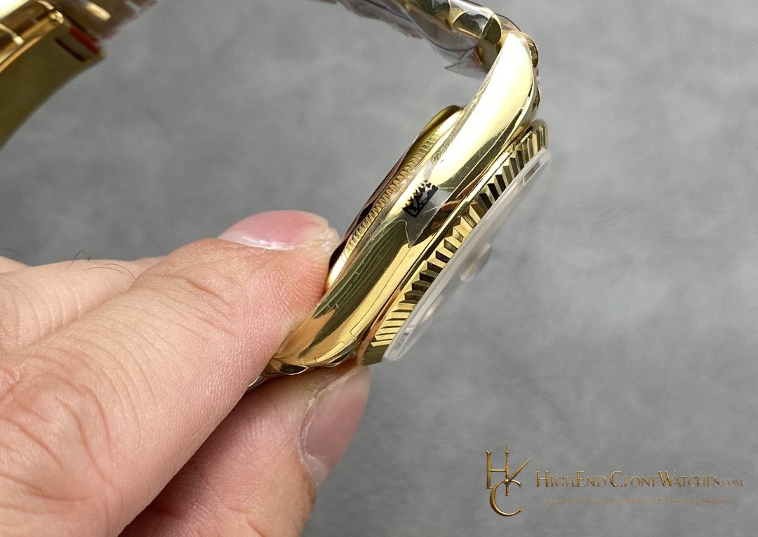 Rolex Day-Date m128238-0045 crown and case detail super clone watch