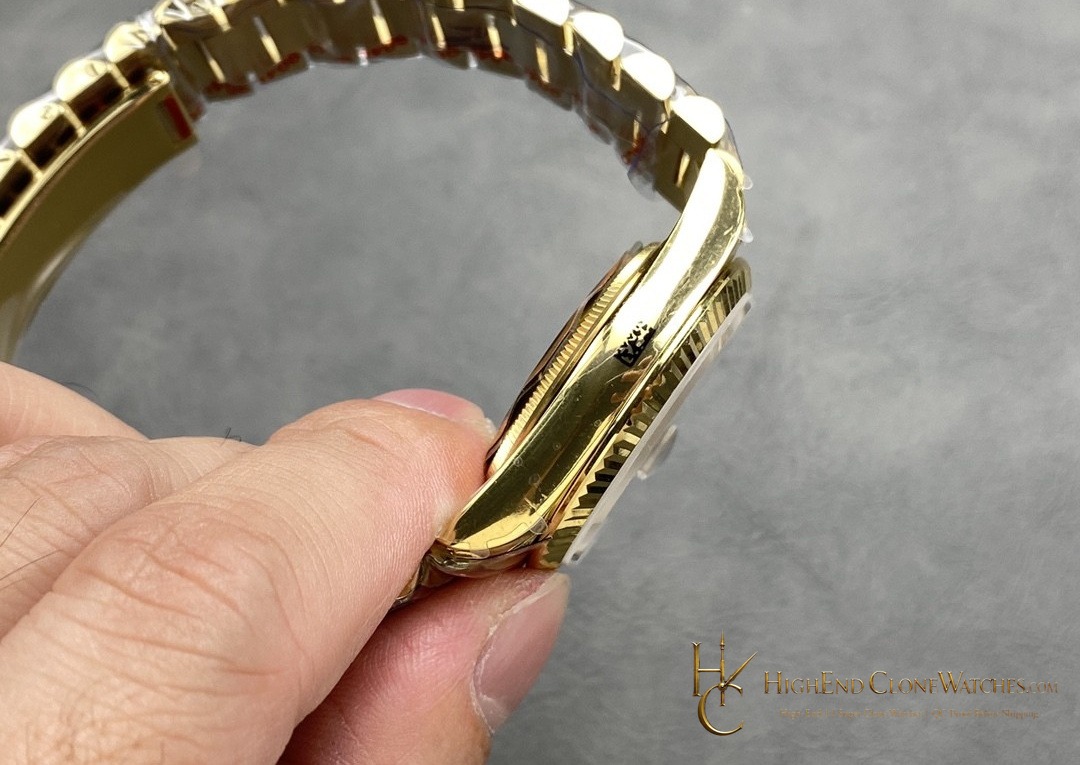 Rolex Day-Date 128238-0132 crown and case detail super clone watch
