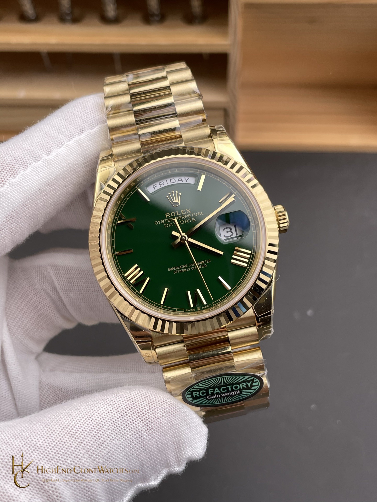 Rolex Day-Date m228238 angled dial view super clone watch